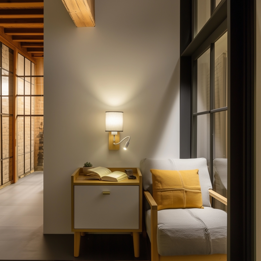 Brilagi - LED Flexibel vägglampa NUBILA WOOD 1xE27/25W/230V + LED/3W ek/grå