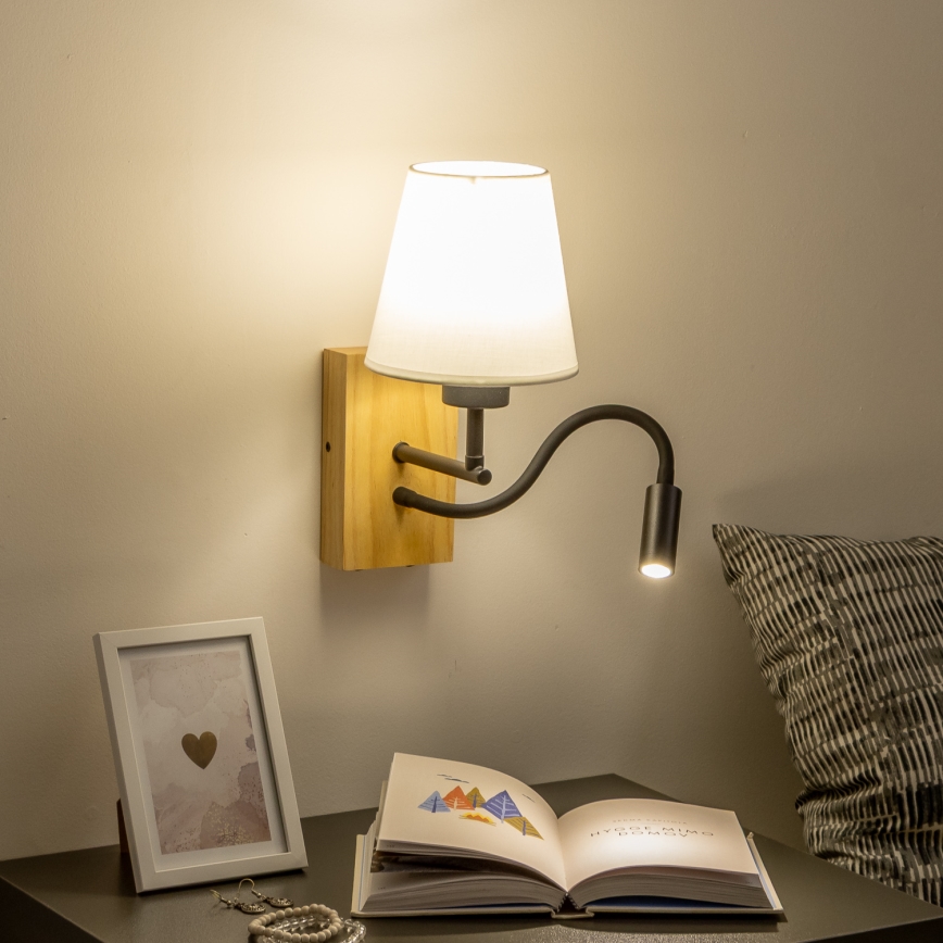 Brilagi - LED Flexibel vägglampa NUBILA WOOD 1xE27/25W/230V + LED/3W ek/grädde