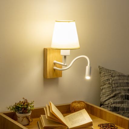 Brilagi - LED Flexibel vägglampa NUBILA WOOD 1xE27/25W/230V + LED/3W ek/grädde