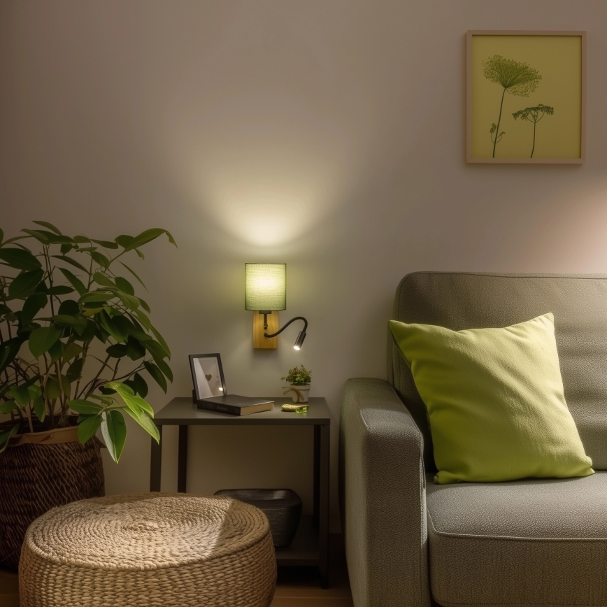 Brilagi - LED Flexibel vägglampa NUBILA WOOD 1xE27/25W/230V + LED/3W ek/grön