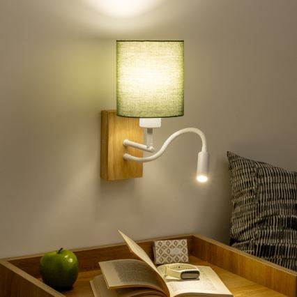 Brilagi - LED Flexibel vägglampa NUBILA WOOD 1xE27/25W/230V + LED/3W ek/grön