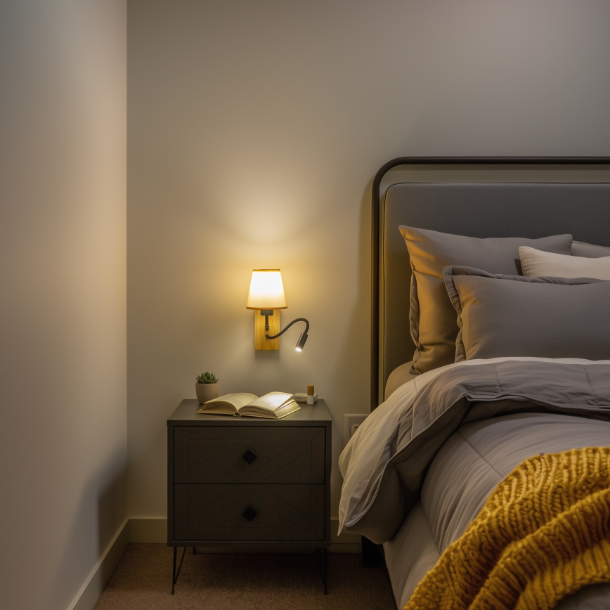 Brilagi - LED Flexibel vägglampa NUBILA WOOD 1xE27/25W/230V + LED/3W ek/ljusbrun