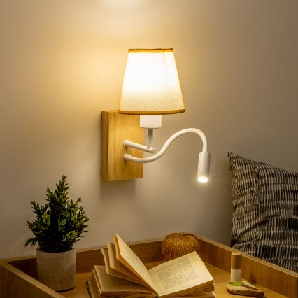 Brilagi - LED Flexibel vägglampa NUBILA WOOD 1xE27/25W/230V + LED/3W ek/ljusbrun