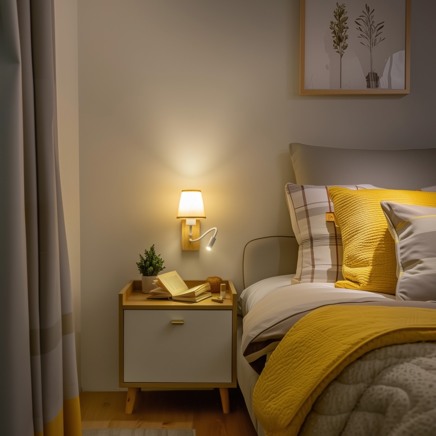 Brilagi - LED Flexibel vägglampa NUBILA WOOD 1xE27/25W/230V + LED/3W ek/ljusbrun