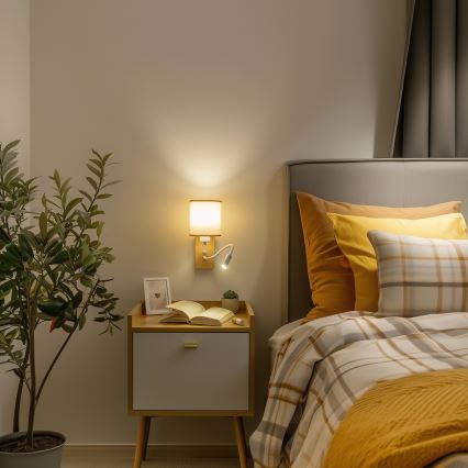 Brilagi - LED Flexibel vägglampa NUBILA WOOD 1xE27/25W/230V + LED/3W ek/ljusbrun