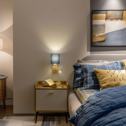 Brilagi - LED Flexibel vägglampa NUBILA WOOD 1xE27/25W/230V + LED/3W ek/mörkblå