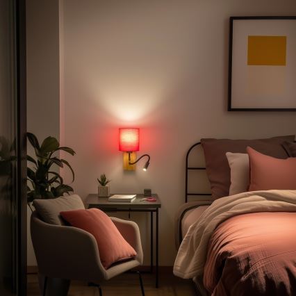 Brilagi - LED Flexibel vägglampa NUBILA WOOD 1xE27/25W/230V + LED/3W ek/rosa