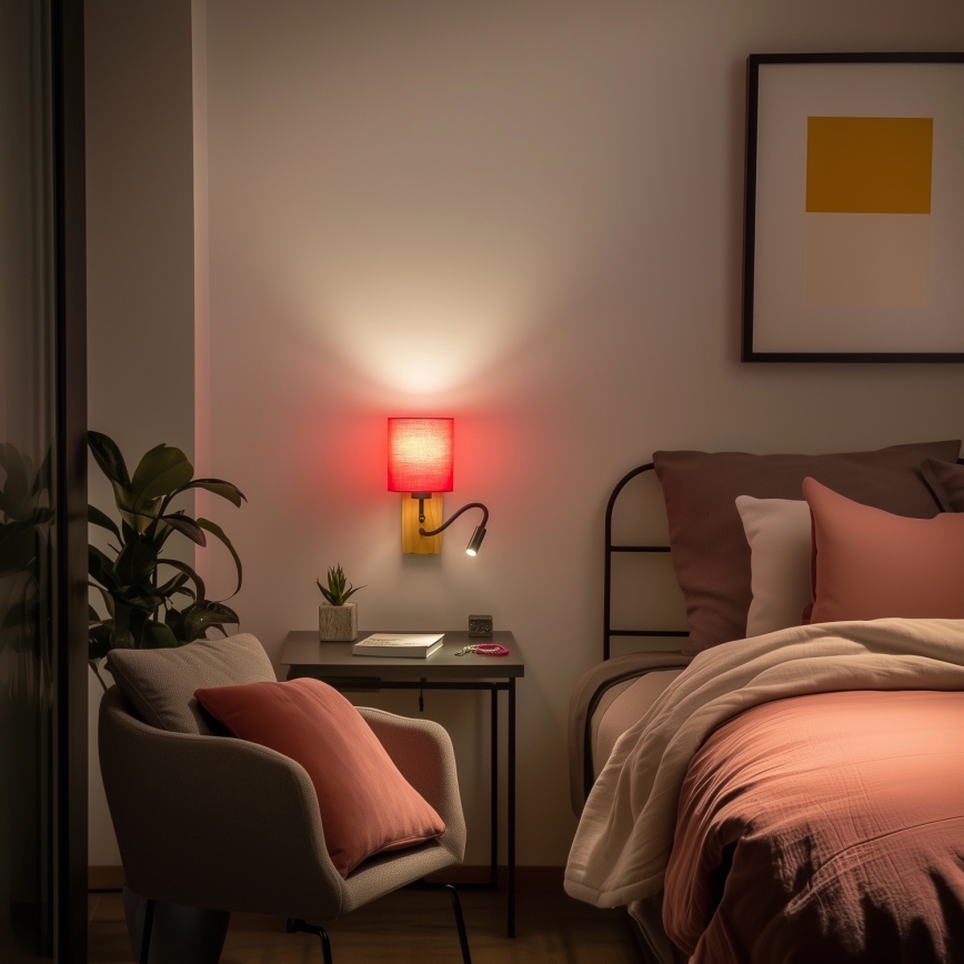 Brilagi - LED Flexibel vägglampa NUBILA WOOD 1xE27/25W/230V + LED/3W ek/rosa