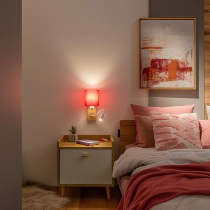 Brilagi - LED Flexibel vägglampa NUBILA WOOD 1xE27/25W/230V + LED/3W ek/rosa