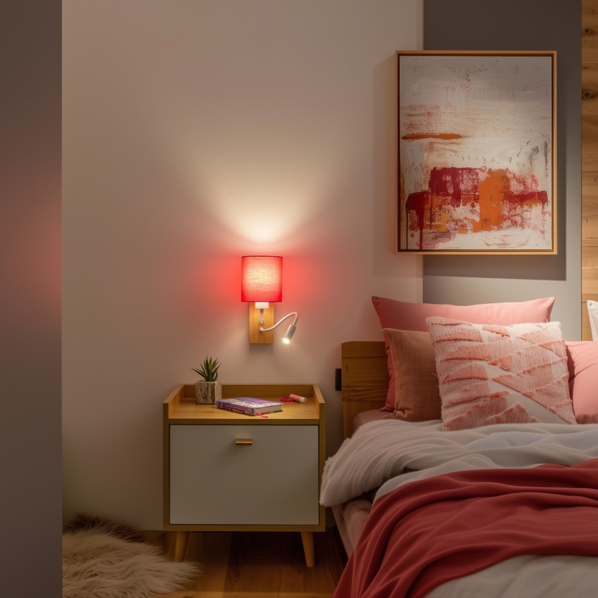 Brilagi - LED Flexibel vägglampa NUBILA WOOD 1xE27/25W/230V + LED/3W ek/rosa