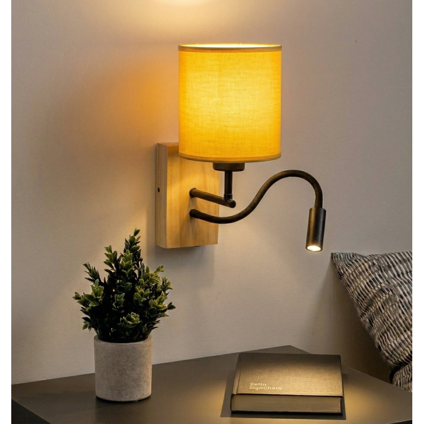 Brilagi - LED flexibel vägglampa NUBILA WOOD 1xE27/25W/230V + LED/3W ek/svart/gul