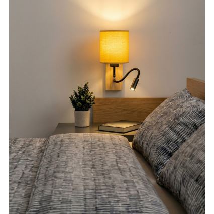 Brilagi - LED flexibel vägglampa NUBILA WOOD 1xE27/25W/230V + LED/3W ek/svart/gul
