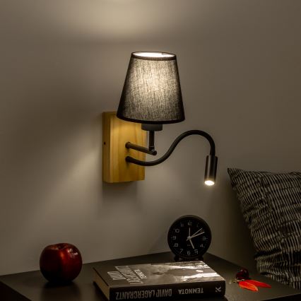 Brilagi - LED Flexibel vägglampa NUBILA WOOD 1xE27/25W/230V + LED/3W ek/svart