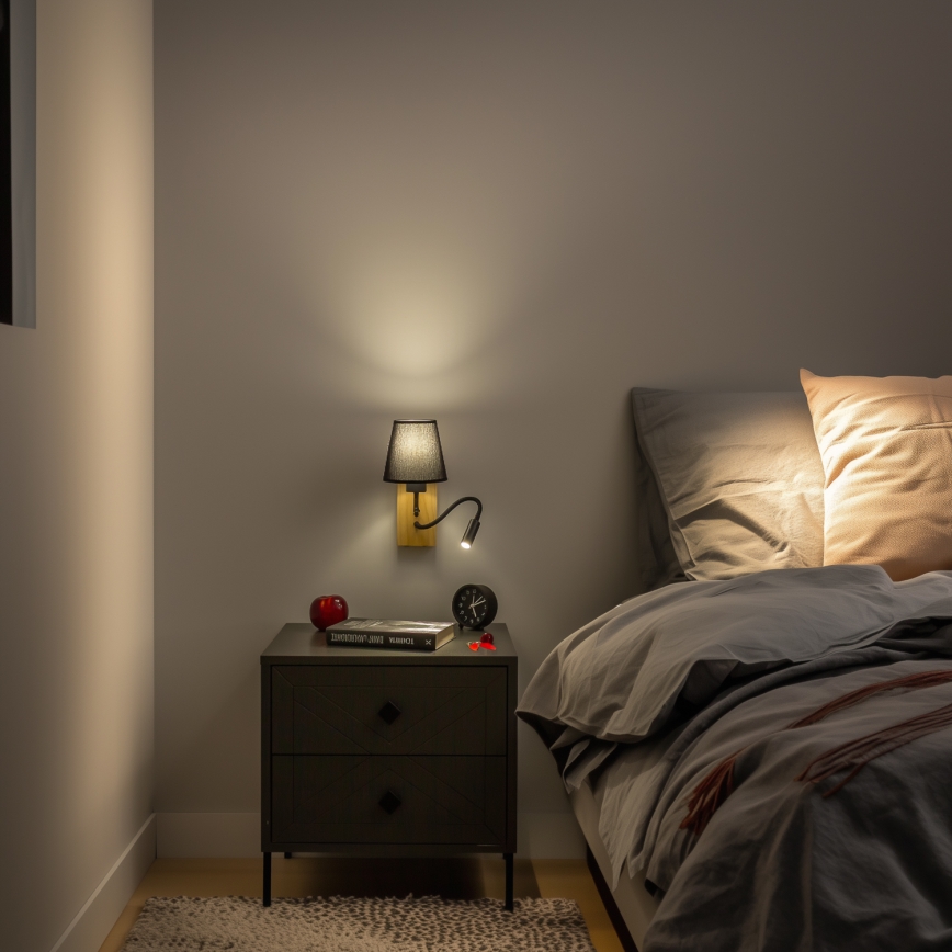 Brilagi - LED Flexibel vägglampa NUBILA WOOD 1xE27/25W/230V + LED/3W ek/svart