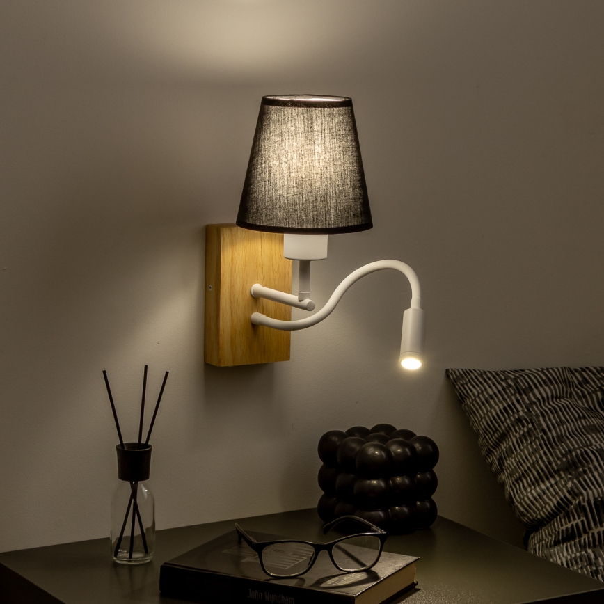 Brilagi - LED Flexibel vägglampa NUBILA WOOD 1xE27/25W/230V + LED/3W ek/svart