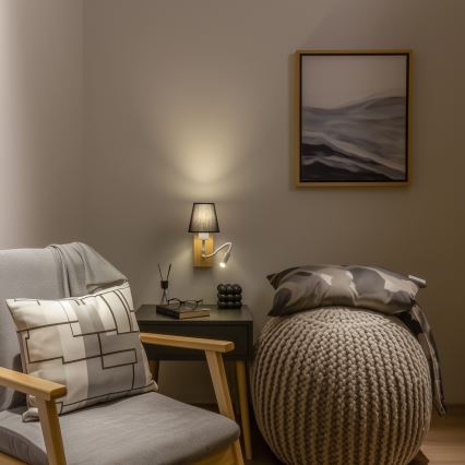 Brilagi - LED Flexibel vägglampa NUBILA WOOD 1xE27/25W/230V + LED/3W ek/svart