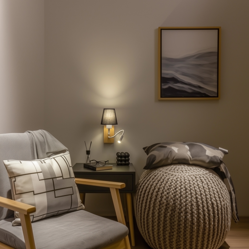 Brilagi - LED Flexibel vägglampa NUBILA WOOD 1xE27/25W/230V + LED/3W ek/svart