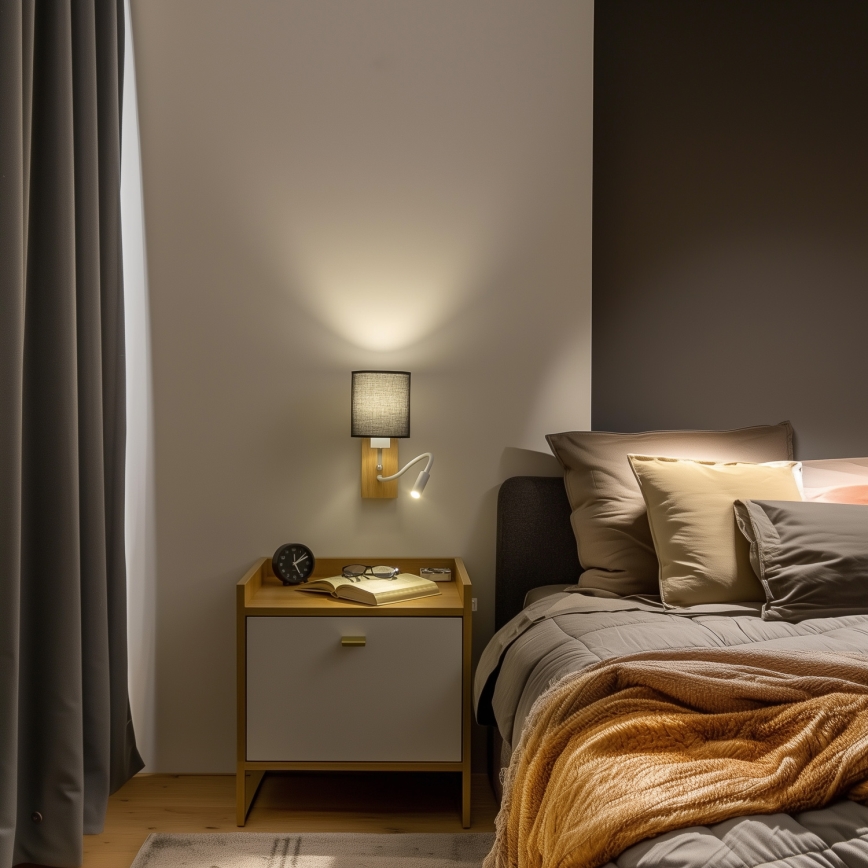 Brilagi - LED Flexibel vägglampa NUBILA WOOD 1xE27/25W/230V + LED/3W ek/svart