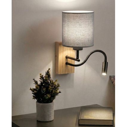 Brilagi - LED-flexibel vägglampa NUBILA WOOD 1xE27/25W/230V + LED/3W ek/svart/ljusgrå
