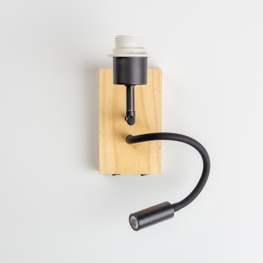 Brilagi - LED-flexibel vägglampa NUBILA WOOD 1xE27/25W/230V + LED/3W ek/svart/ljusgrå