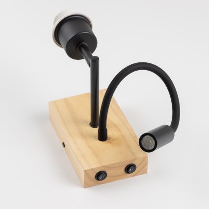 Brilagi - LED-flexibel vägglampa NUBILA WOOD 1xE27/25W/230V + LED/3W ek/svart/ljusgrå
