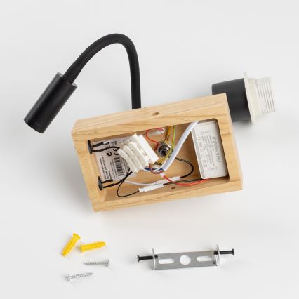 Brilagi - LED-flexibel vägglampa NUBILA WOOD 1xE27/25W/230V + LED/3W ek/svart/ljusgrå