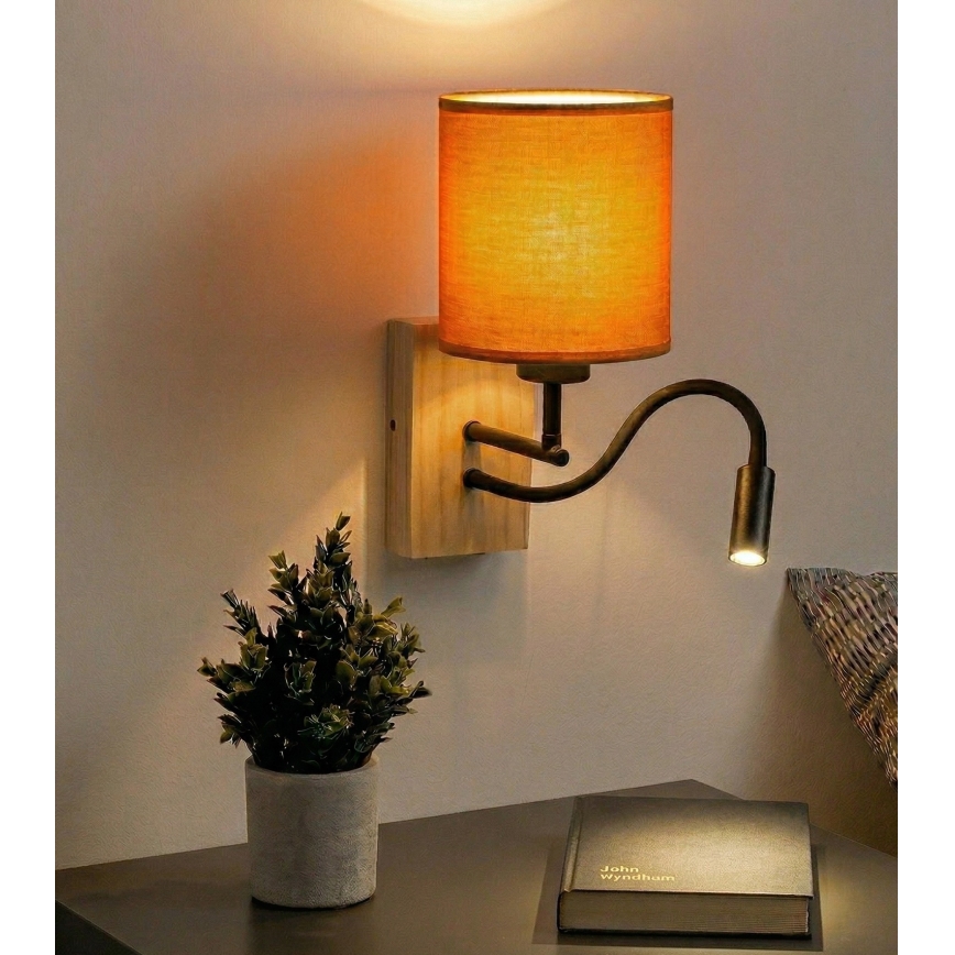Brilagi - Flexibel LED-vägglampa NUBILA WOOD 1xE27/25W/230V + LED/3W ek/svart/orange