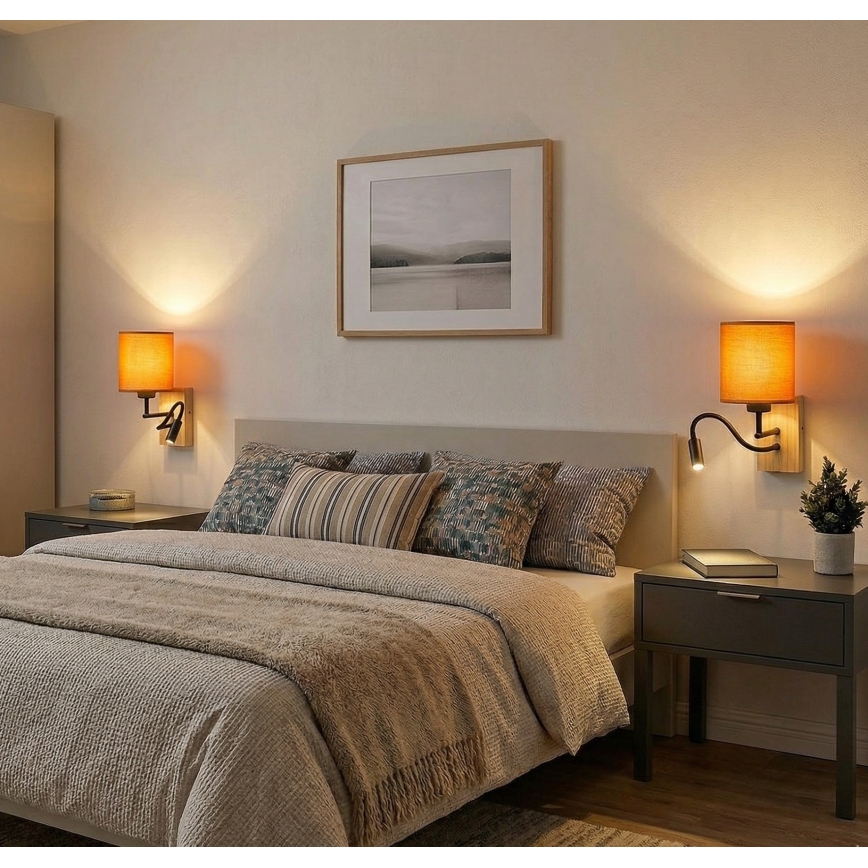 Brilagi - Flexibel LED-vägglampa NUBILA WOOD 1xE27/25W/230V + LED/3W ek/svart/orange