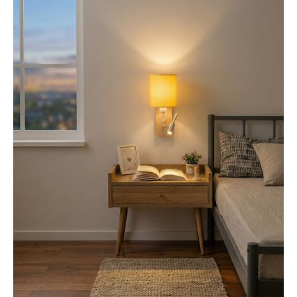 Brilagi - Flexibel LED-vägglampa NUBILA WOOD 1xE27/25W/230V + LED/3W ek/vit/gul