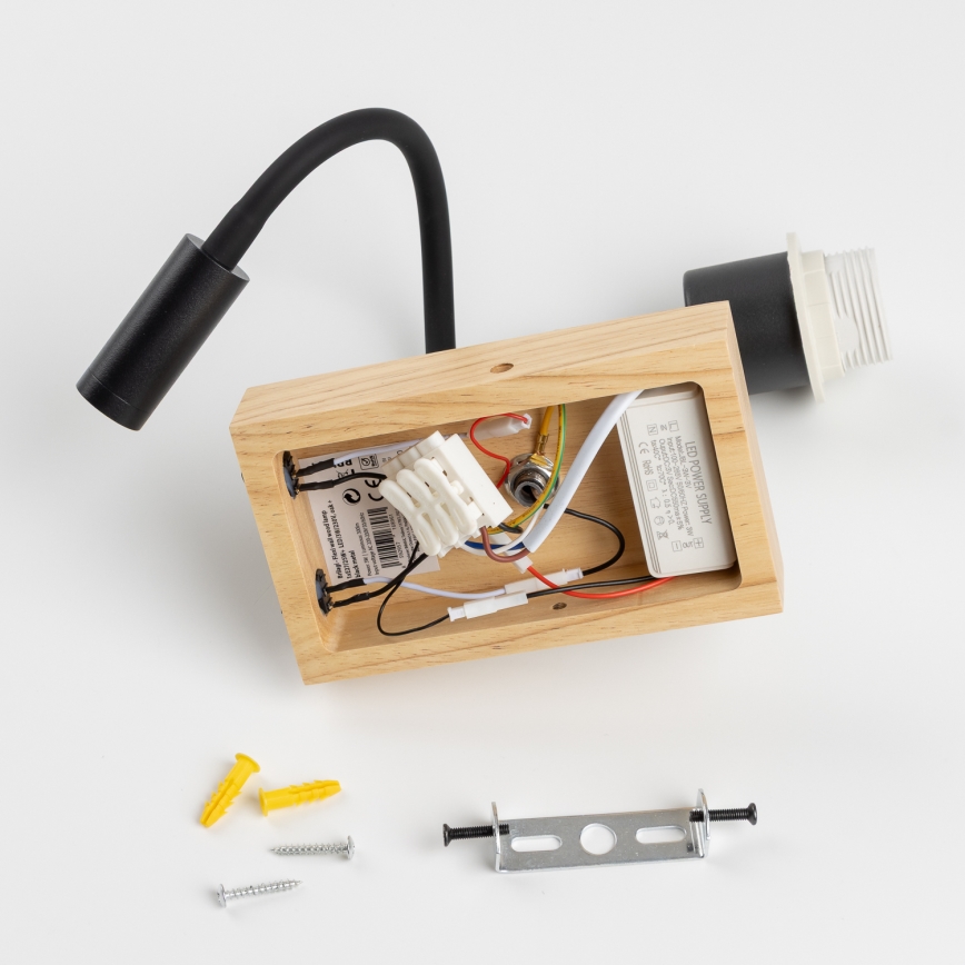 Brilagi - LED Flexibel vägglampa NUBILA WOOD 1xE27/25W/230V + LED/3W ek/vit