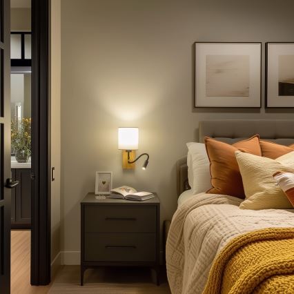 Brilagi - LED Flexibel vägglampa NUBILA WOOD 1xE27/25W/230V + LED/3W ek/vit