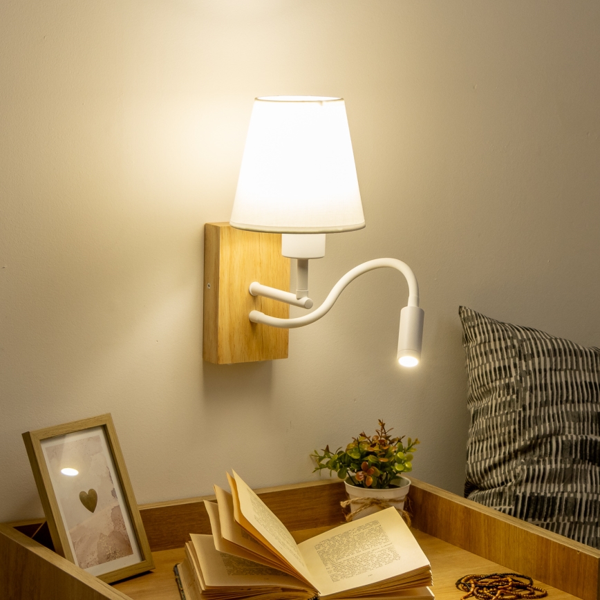 Brilagi - LED Flexibel vägglampa NUBILA WOOD 1xE27/25W/230V + LED/3W ek/vit