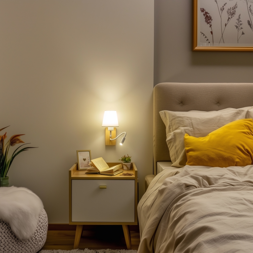 Brilagi - LED Flexibel vägglampa NUBILA WOOD 1xE27/25W/230V + LED/3W ek/vit