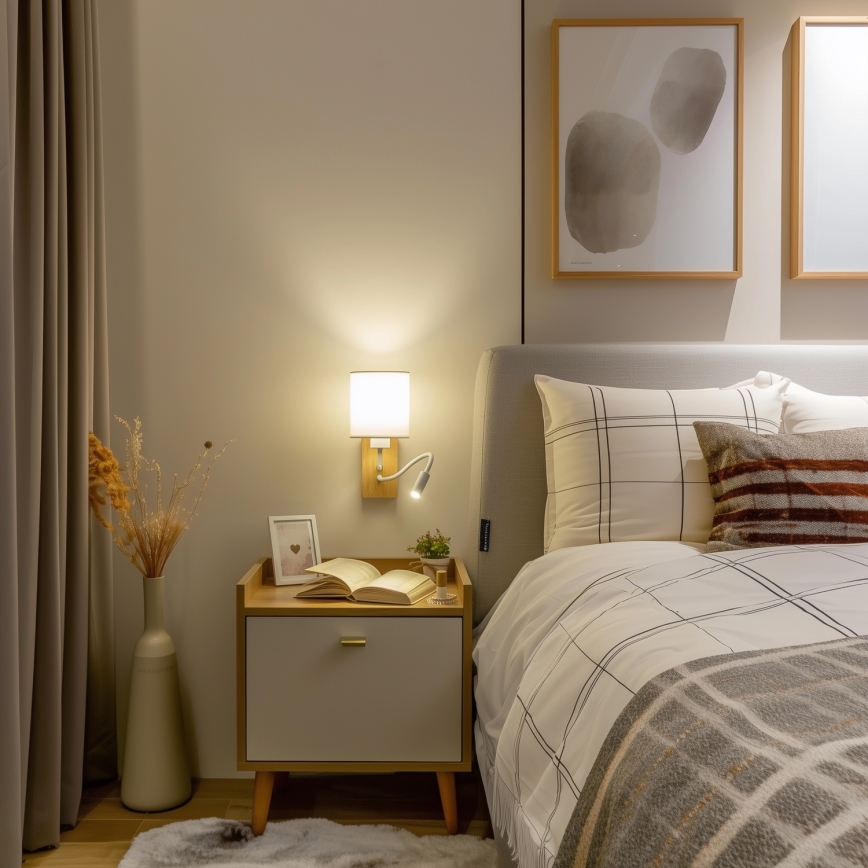 Brilagi - LED Flexibel vägglampa NUBILA WOOD 1xE27/25W/230V + LED/3W ek/vit