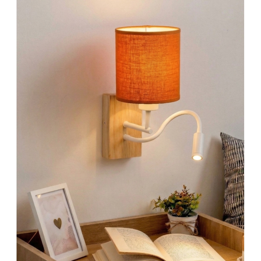 Brilagi - LED flexibel vägglampa NUBILA WOOD 1xE27/25W/230V + LED/3W ek/vit/orange