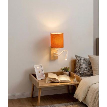 Brilagi - LED flexibel vägglampa NUBILA WOOD 1xE27/25W/230V + LED/3W ek/vit/orange