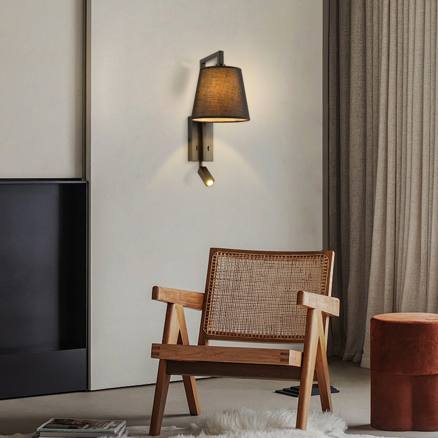 Brilagi - LED vägglampa RAYA 1xE14/40W/230V + LED/3W svart