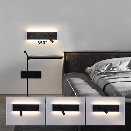 Brilagi - LED väggspot med USB-port NOCTIS LED/3W/230V + LED/9W svart