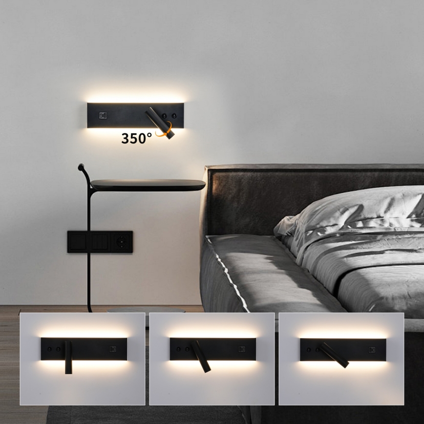 Brilagi - LED väggspot med USB-port NOCTIS LED/3W/230V + LED/9W svart