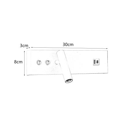 Brilagi - LED väggspot med USB-port NOCTIS LED/3W/230V + LED/9W svart