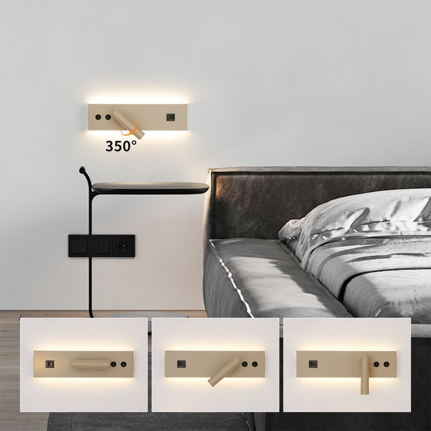 BRILAGI - LED väggspot med USB-port NOCTIS LED/3W/230V + LED/9W beige