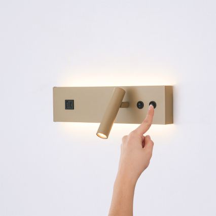 BRILAGI - LED väggspot med USB-port NOCTIS LED/3W/230V + LED/9W beige