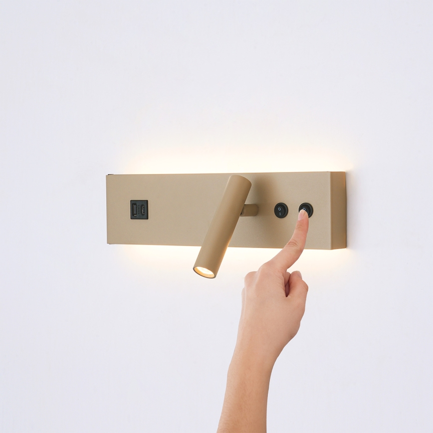 BRILAGI - LED väggspot med USB-port NOCTIS LED/3W/230V + LED/9W beige