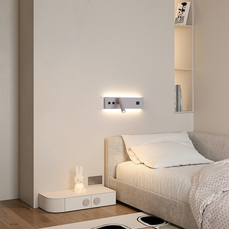 BRILAGI - LED väggspot med USB-port NOCTIS LED/3W/230V + LED/9W beige