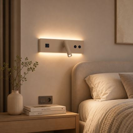 BRILAGI - LED väggspot med USB-port NOCTIS LED/3W/230V + LED/9W beige