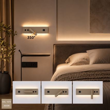 BRILAGI - LED väggspot med USB-port NOCTIS LED/3W/230V + LED/9W beige