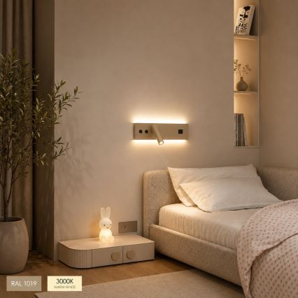 BRILAGI - LED väggspot med USB-port NOCTIS LED/3W/230V + LED/9W beige