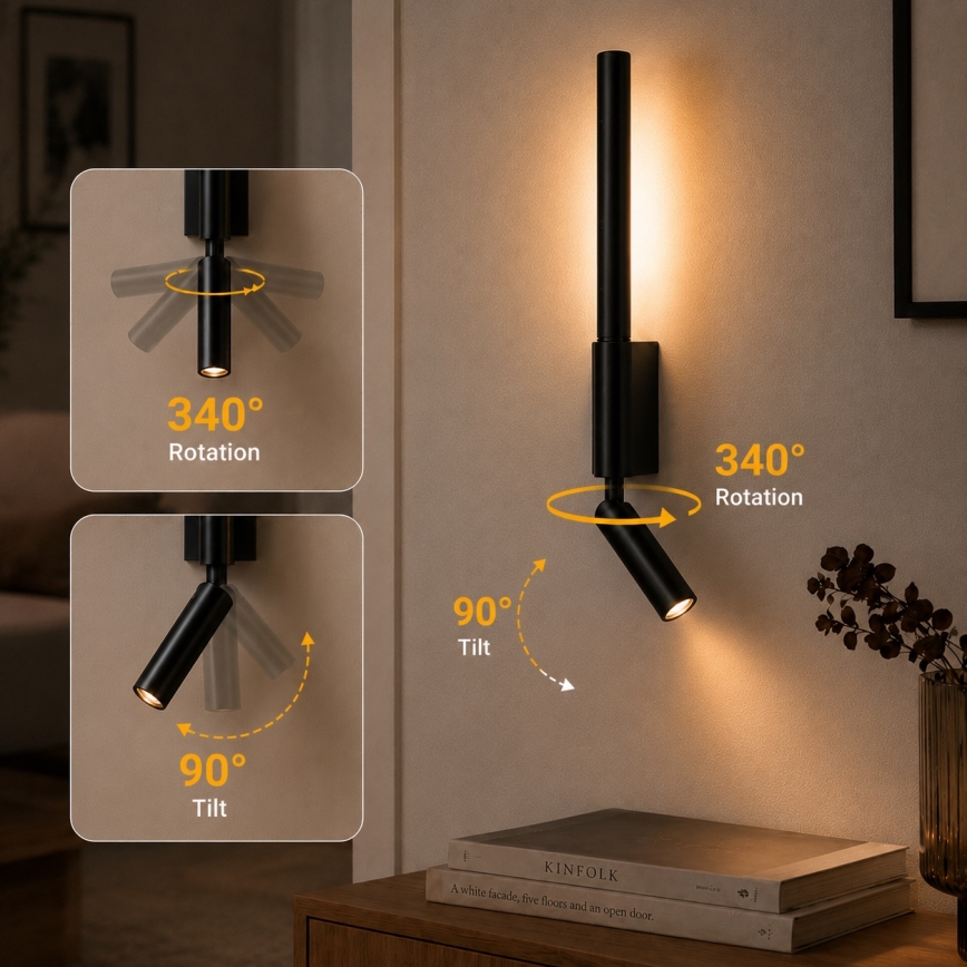 BRILAGI - LED väggspot VIXON LED/3W/230V + LED/5W svart CRI 90