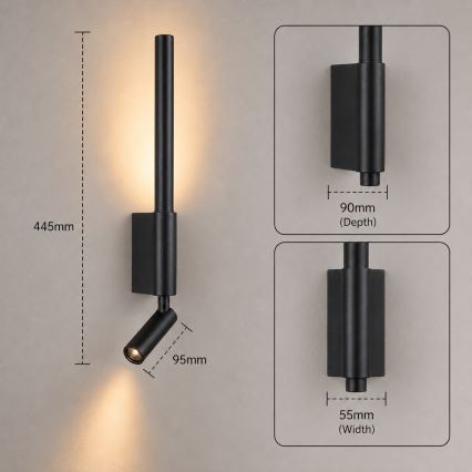 BRILAGI - LED väggspot VIXON LED/3W/230V + LED/5W svart CRI 90
