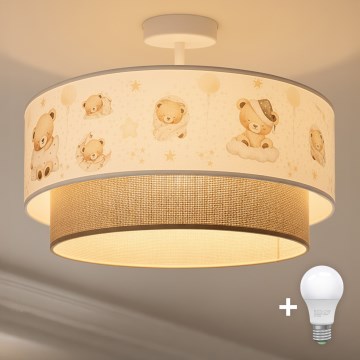 Brilagi-LED Ytmonterad barnlampa BOBO 1xE27/60W/230V Ø 40 cm vit/beige/björn